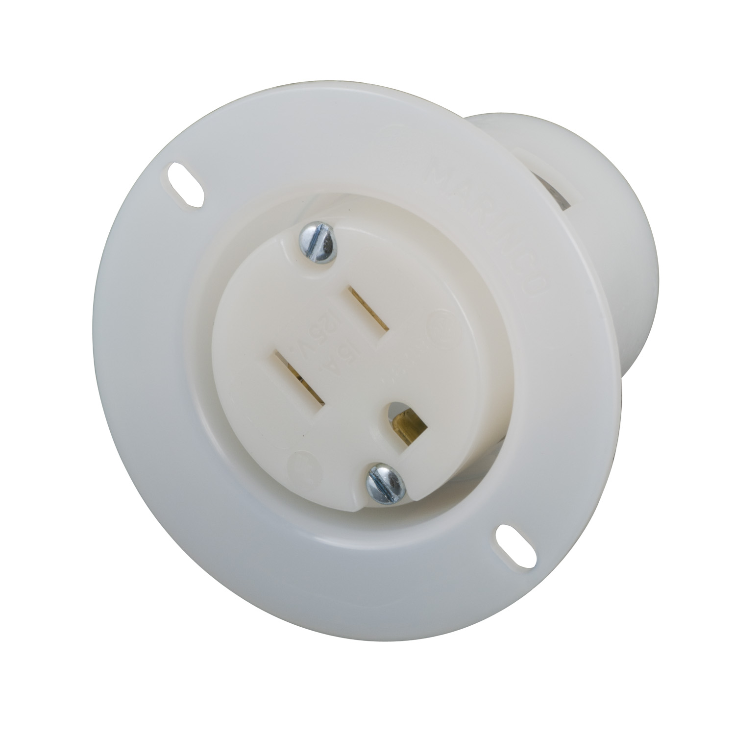 15A 125V 2P 3W (5-15R) Flanged Outlet - White Body in a Black Housing